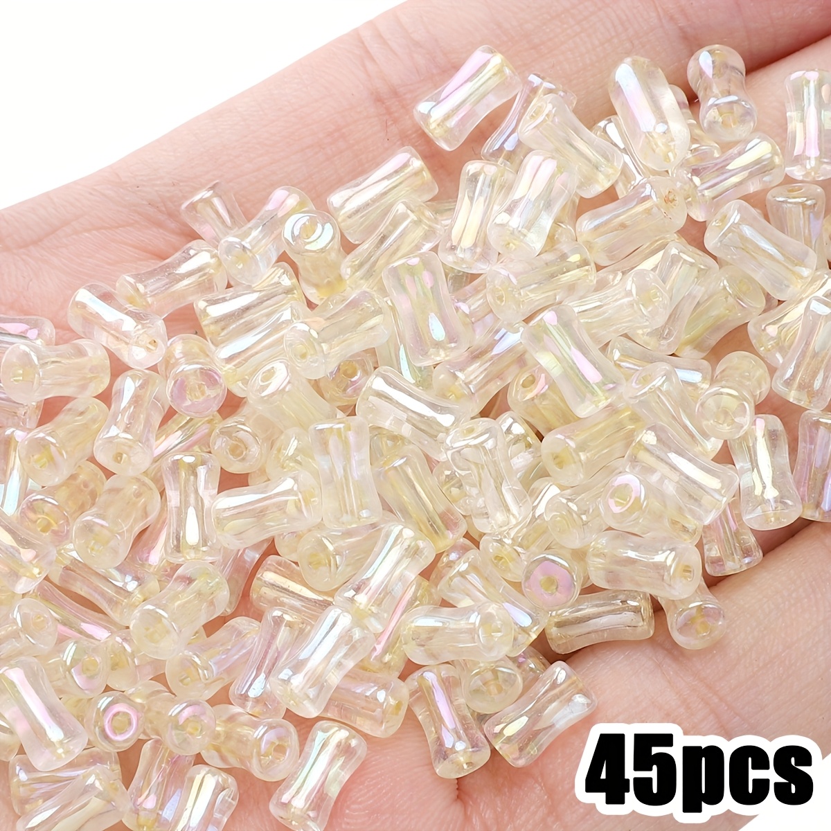 45/90pcs Colorful Glass Iridescent Bamboo Beads for Jewelry Making